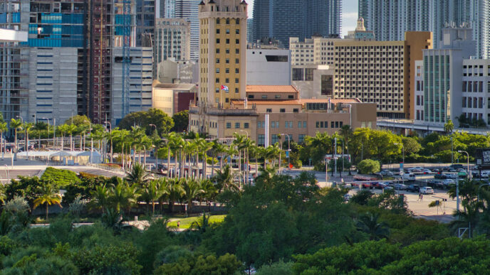 Miami's evolving skyline featuring supertall buildings including Cipriani Residences in Brickell neighborhood, showcasing the city's architectural transformation in 2026